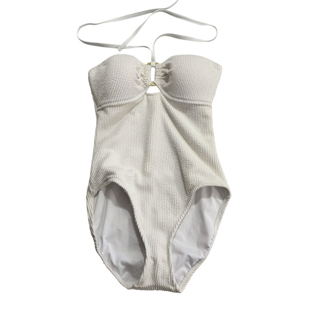 Bleu Rod Beattie Swimsuit Women 8 Pucker up Halter Bandeau One Piece White